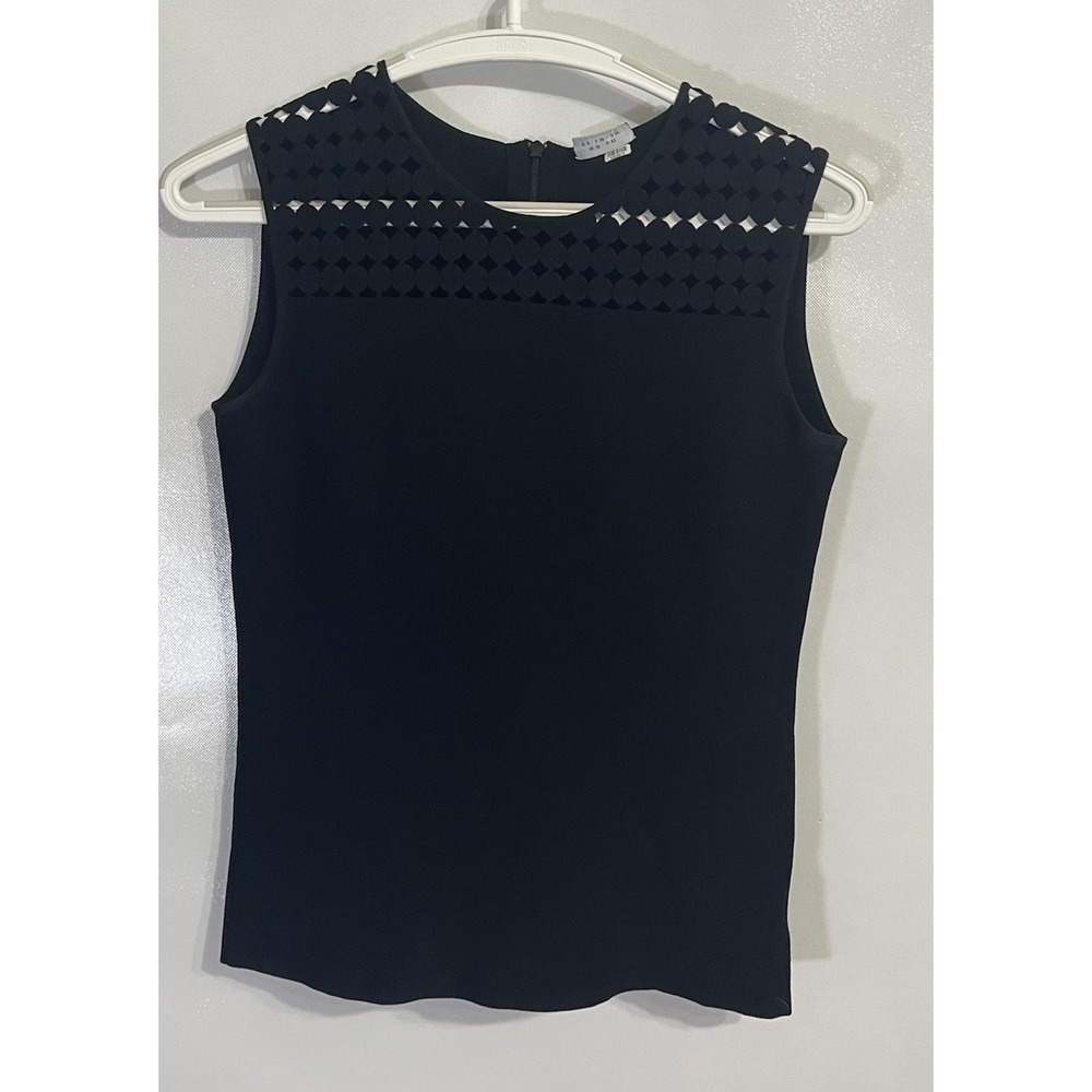 Akris punto 6 Womens Black Sleeveless Round Neck Knit Stretch Applique Zip Tank